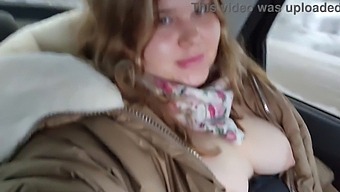 Chubby Babe With Massive Boobs Pleasures Herself In A Car