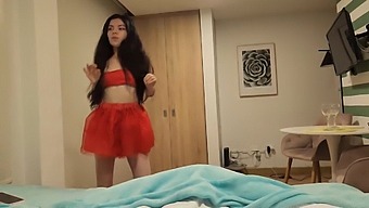 Red Skirt And All: Beautiful Woman Yearns For Christmas Anal Adventure