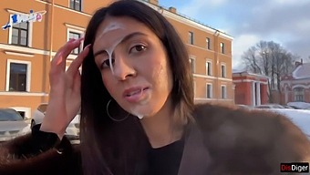 Beautiful Woman Parades Facial Cum In Public To Earn Money From Unknown Man - Public Humiliation