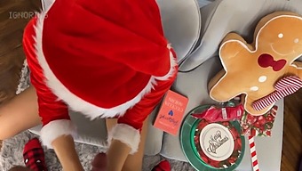 A European Babe Delivers An Erotic Handjob In A Mini Skirt Before Santa Costume Action